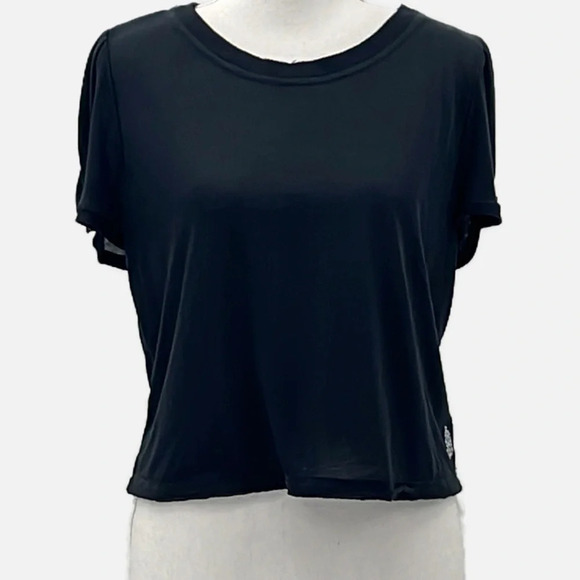 Free People Movement Cropped Ribbed Semi Sheer Top in Black - Size Large - Picture 1 of 8